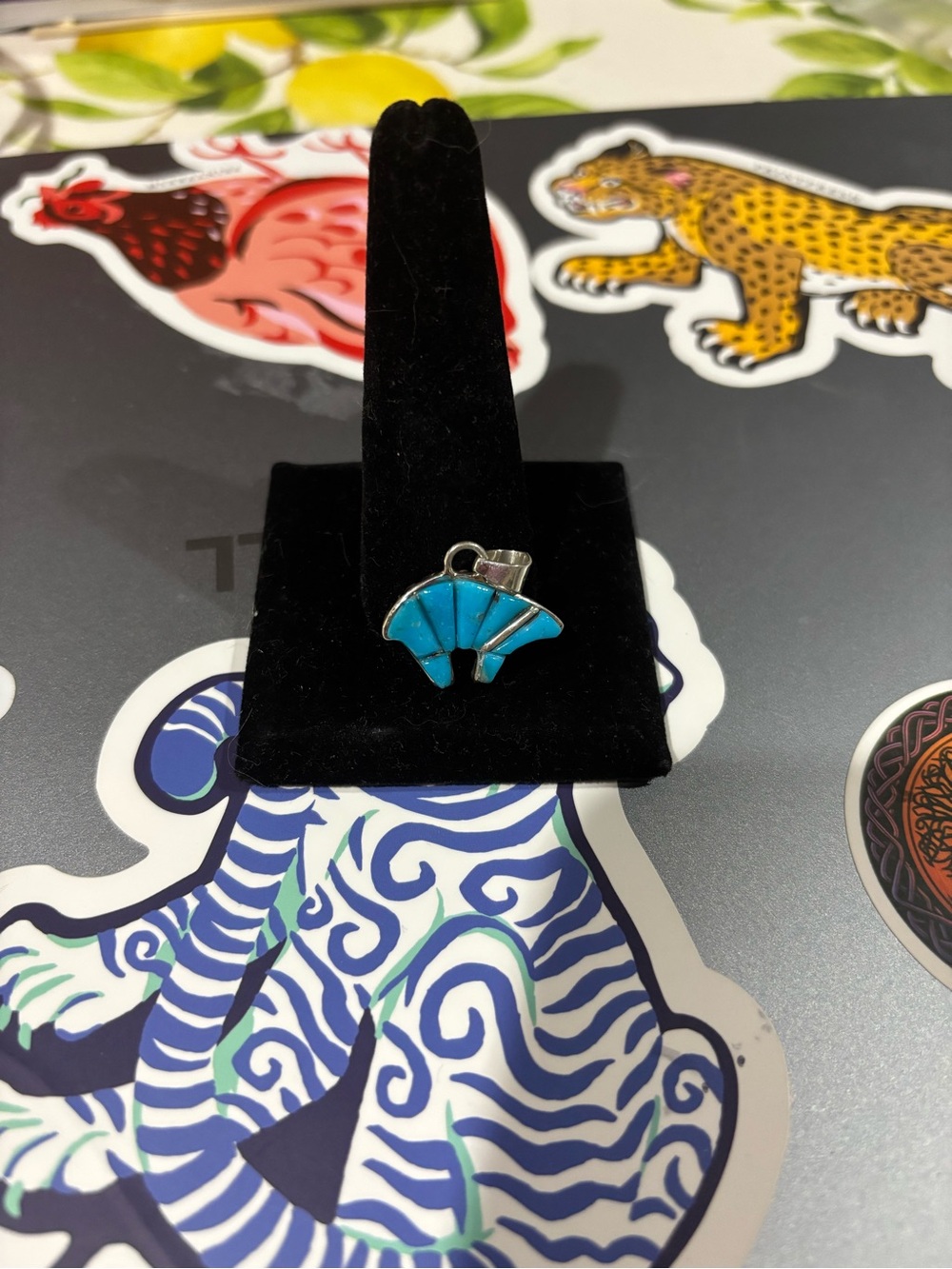 Turquoise & Sterling Silver Bear Charm